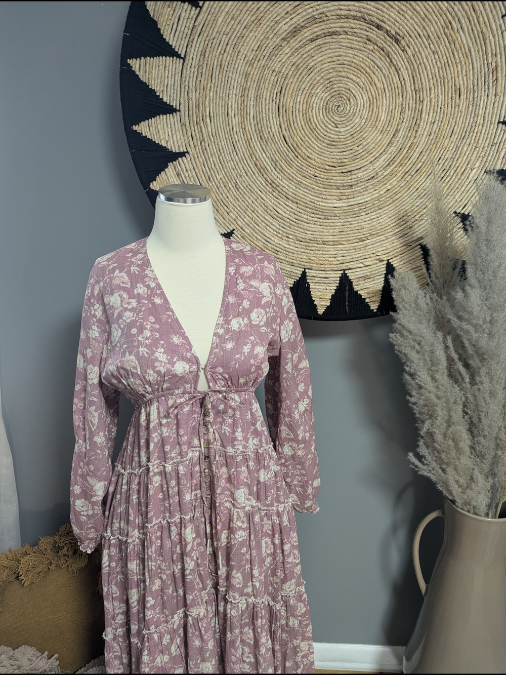 Free People Floral Mauve Cotton Dress - Pink Lavender Print - Picture 3 of 10